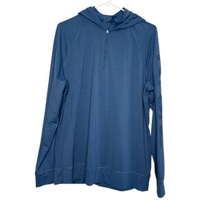 G/FORE Men's Blue Hooded Luxe Quarter Zip Mid Layer Long Sleeve Top Large